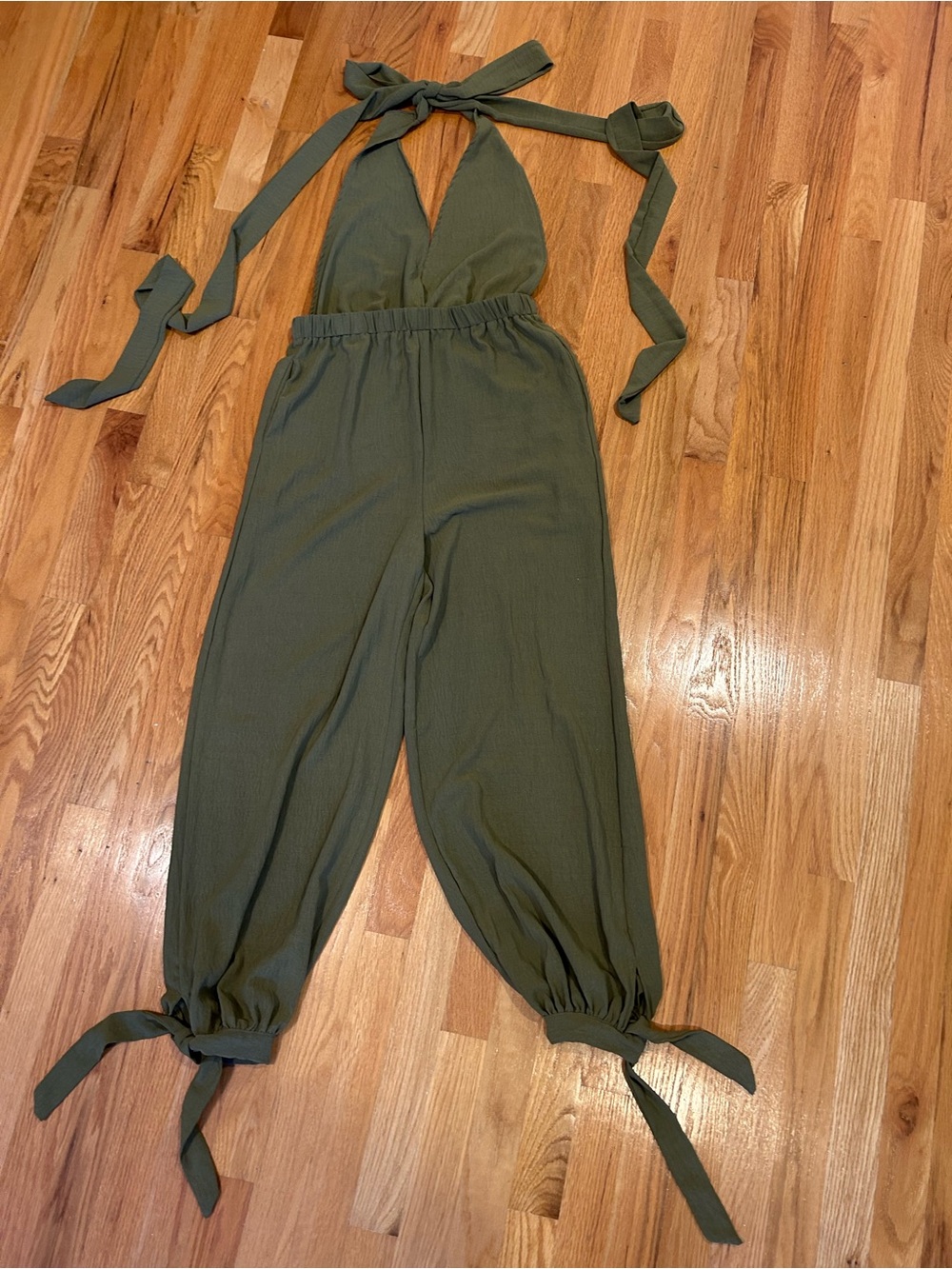 SHEIN Olive Halter Tie Jumpsuit